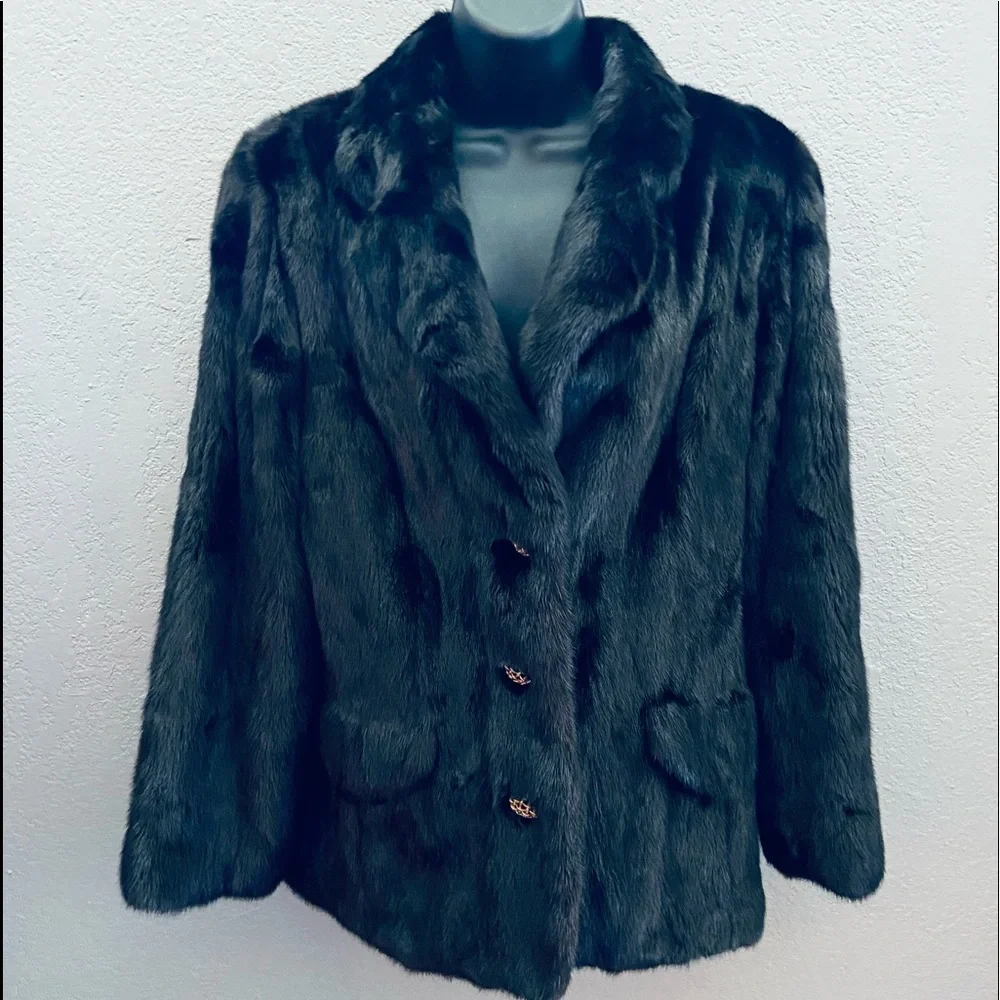 Nina Ricci Paris Luxurious Smooth Black / Dark Brown Mink Coat - medium